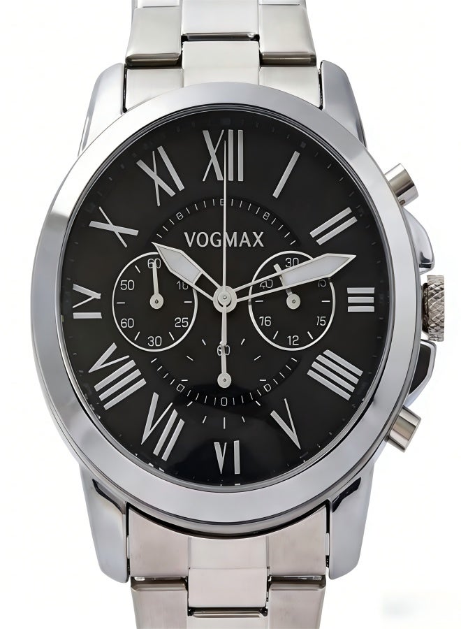 VOGMAX Luxury Men's Watch Black Dial Chronograph Design Stainless Steel Strap for Formal & Daily Wear - Image 1
